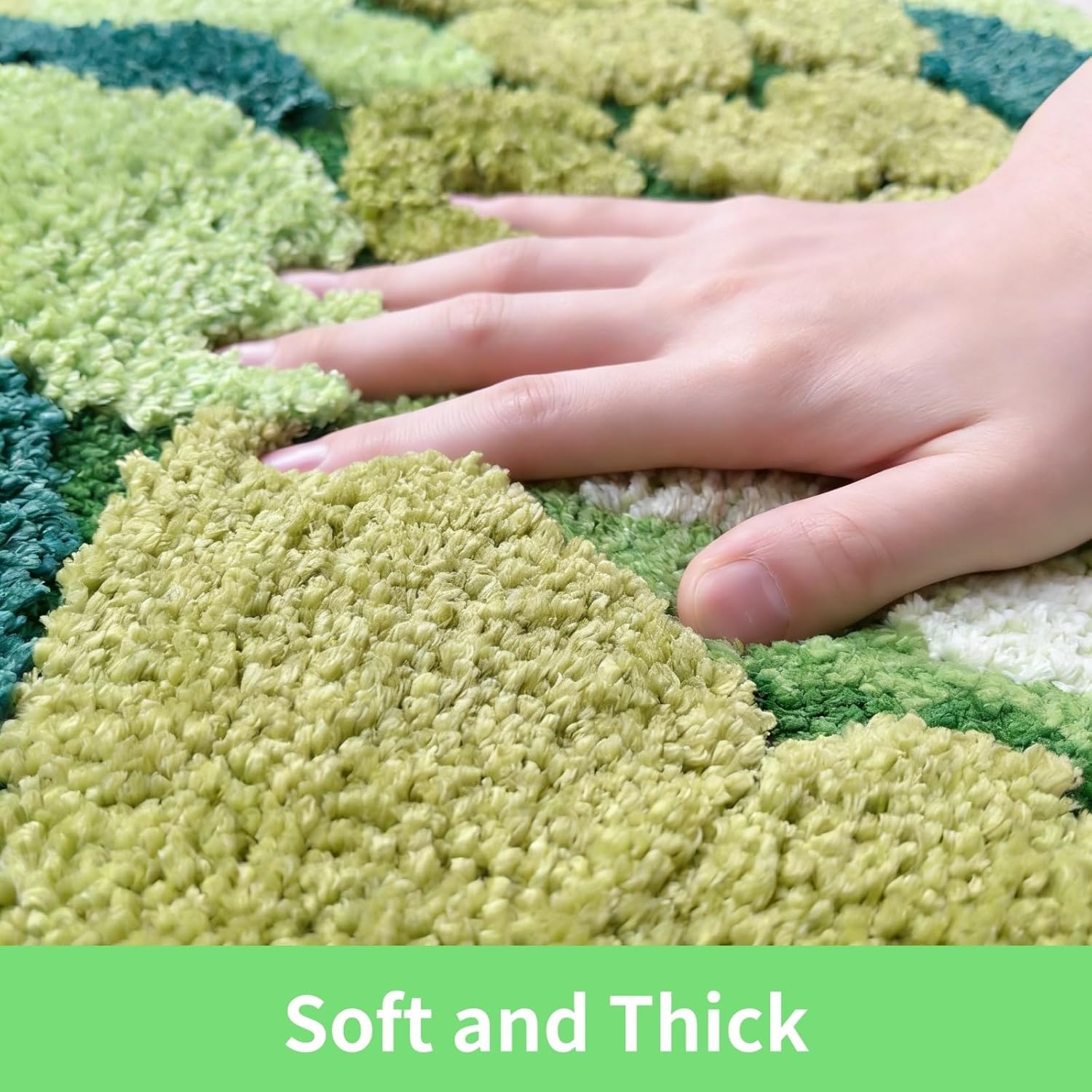 Moss Bathroom Rugs, Green 3D Shaggy Thick Bath Mat, Non-Slip Absorbent Washable, Ideal for Shower, Bathtub, Bedroom,Forest-Inspired Aesthetic Home Decor 20×32 inches