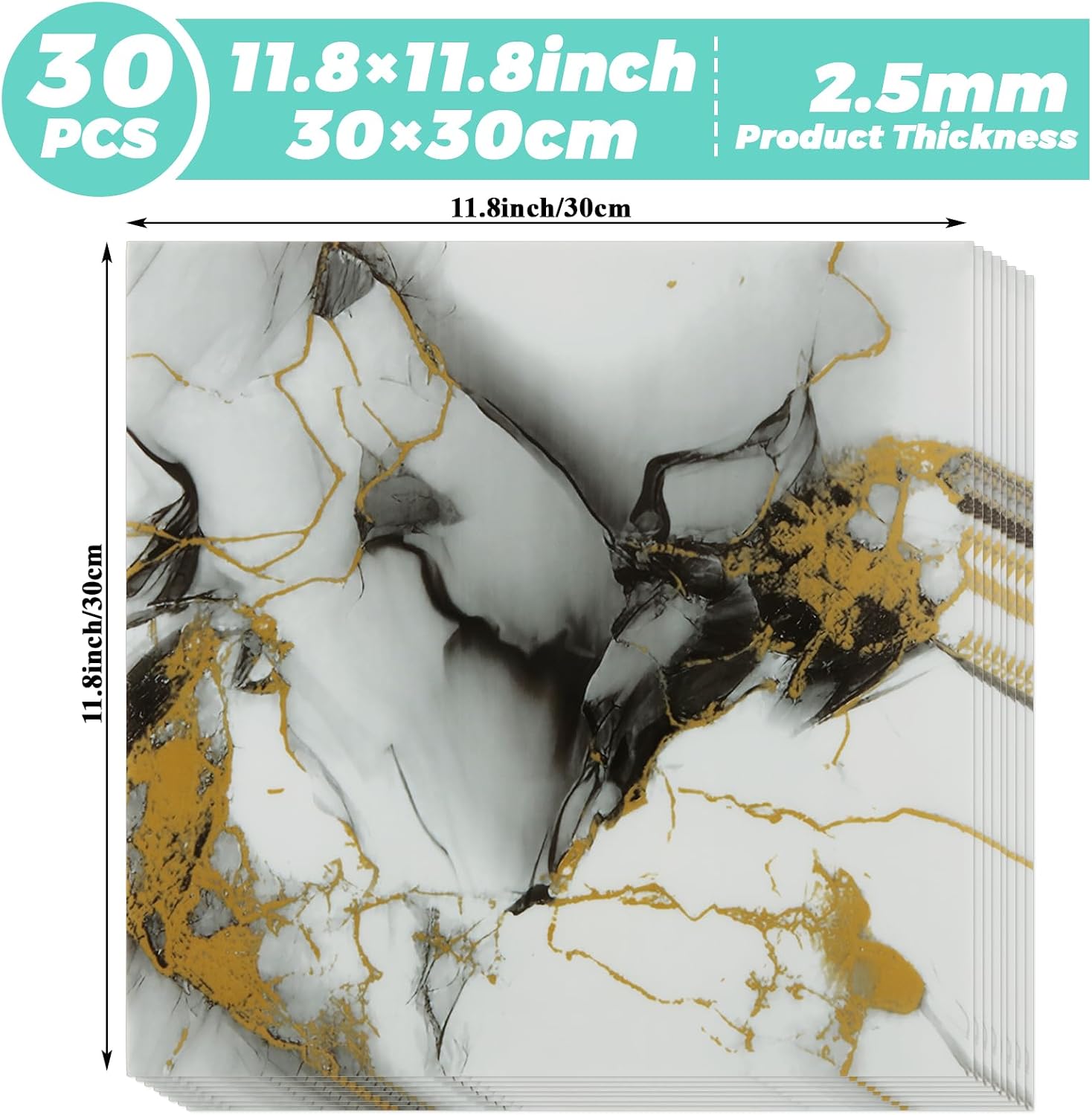30pcs Marble Tiles, Peel and Stick Wall Tiles, Self-Adhesive PVC Marble Wall Panels, Waterproof 3D Peel and Stick Backsplash for Kitchen Bathroom and Living Room, 12 ×12 Inch