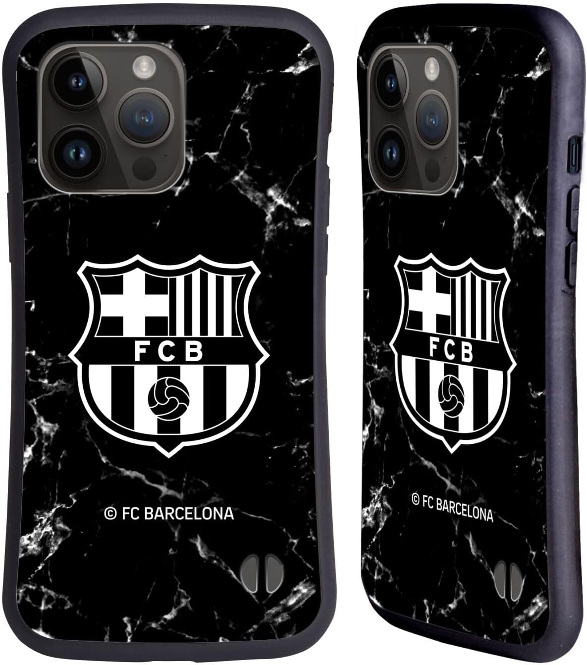 Head Case Designs Officially Licensed FC Barcelona Black Marble Crest Patterns Hybrid Case Compatible with Apple iPhone 15 Pro Max