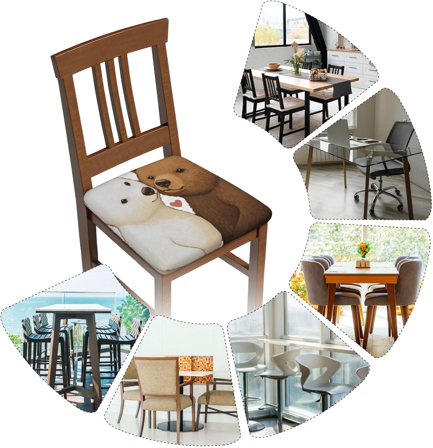 White Bear Brown Bear Print Square Cushion Covers 6 Pcs Set Elastic Non-Slip Seat Cushion Slipcovers Pet Furniture Protectors for Chair, Sofa