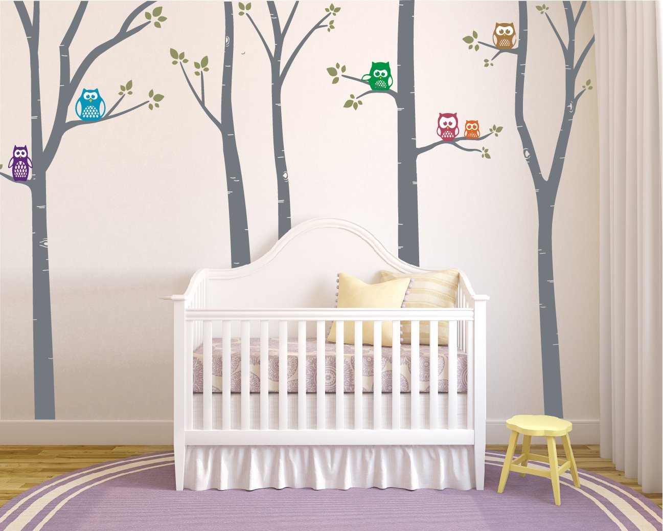 Buy Birch Tree Nursery Wall Decal Stickers Forest Vinyl Graphic Transfers with Owls for Baby
