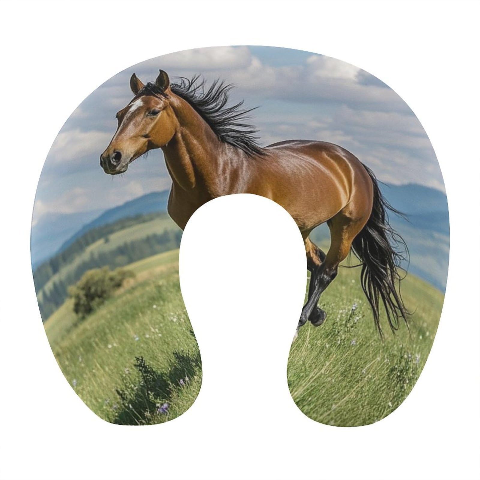 FekiLoot Horse Running in Field Travel Pillow Comfortable U Shape Memory Foam Pillows Neck and Head Support Portable Travel Neck Pillow Suitable for Planes Trains Self-Driving Cars