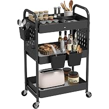 danpinera Craft Cart, Black Rolling Cart with Retractable Dividers & DIY Pegboards for Kitchen, Bedroom, Laundry