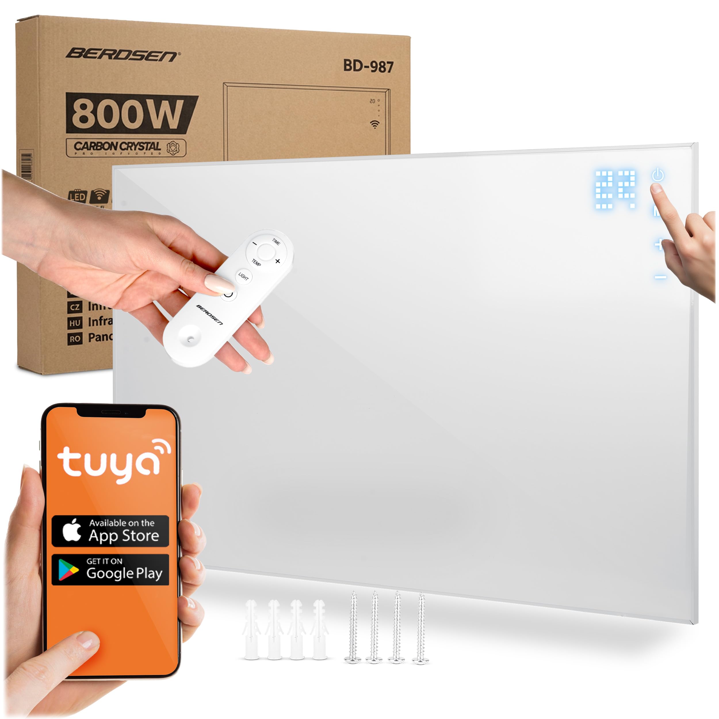 Berdsen Grzejnik na Podczerwień 800W - WiFi Tuya - Panel Grzewczy - Sterowanie Aplikacją - Energooszczędny - Ochrona przed Przegrzaniem - Ogrzewanie Domowe - Biały