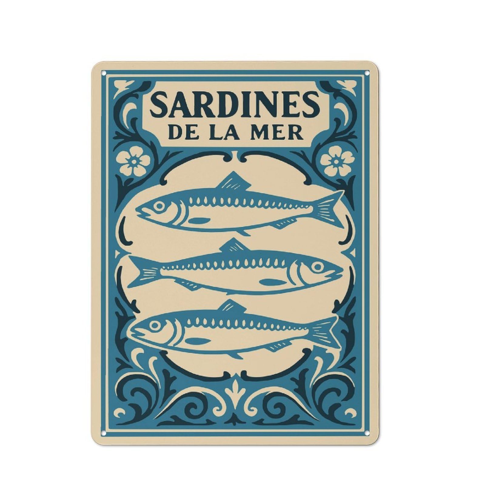 Junmoney Style-19 Tin Wall Plaque 40X30cm With Vintage Sardines De La Mer Label For Café Or Home Bar, New-Space Wall Decor For Hospitality Decor Collectors