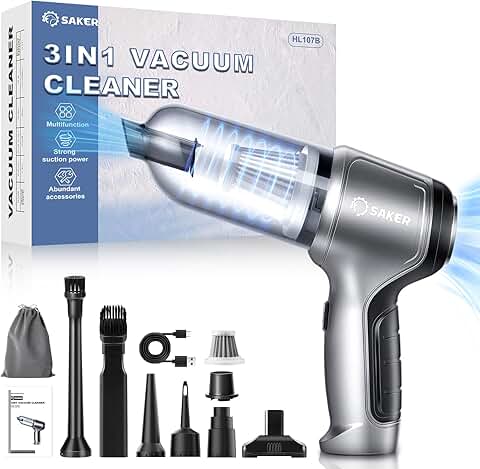Saker Car Vacuum Portable Cordless Handheld Car Vacuum 15000PA High Power with Brushless Motor and Blower for Cars,Office,Home Cleaning HL107B
