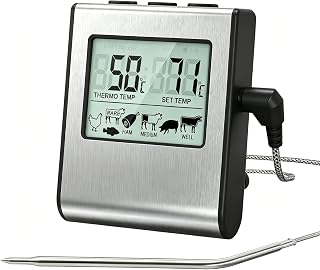 VOBOR Digital Kitchen Thermometer with Probe and Timer, Large LCD Display, Temperature Probe for Cooking BBQ Food Meat Oven Roasted Grill