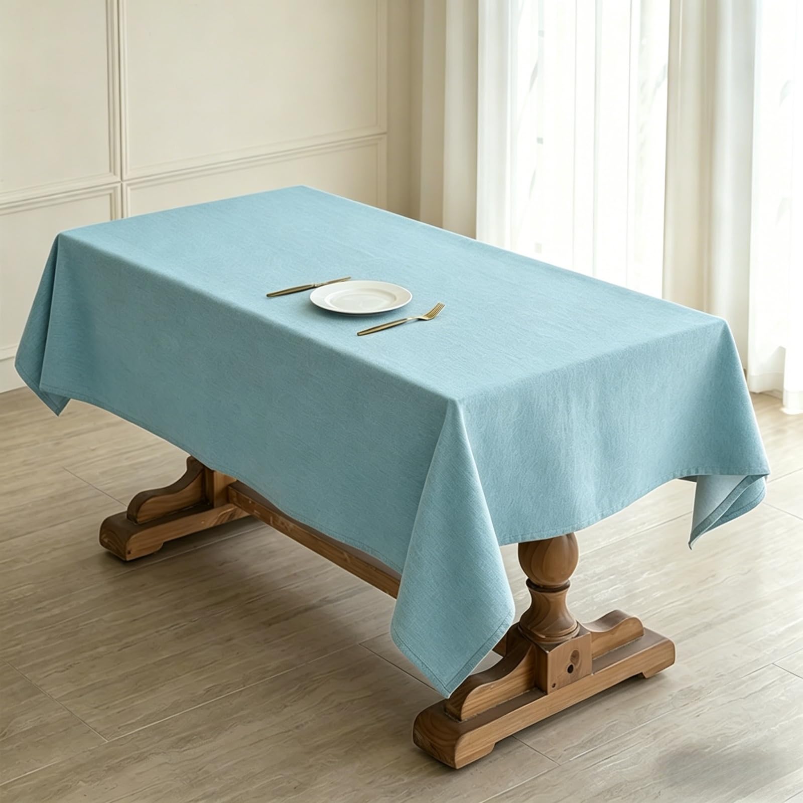 LIHUANE Rectangular Table Cloth 120 x 160 cm Wipe Clean Rectangular Solid Colour Cover Fabric Washable for Kitchen Indoor Outdoor and Home Use Room, Balcony, Parties, Sky Blue