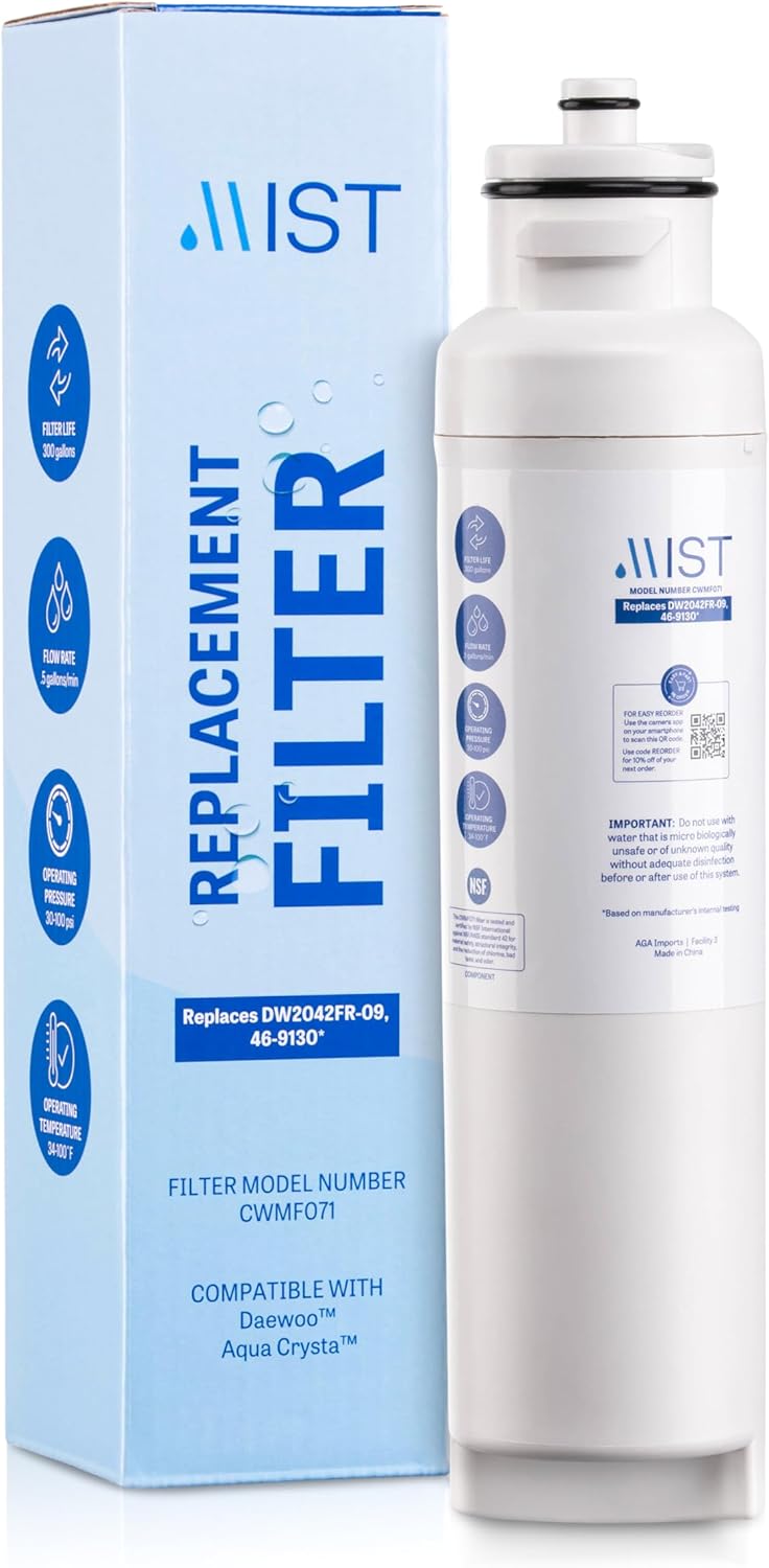 Mist DW2042FR-09 Water Filter Replacement for Daewoo, Refrigerator Water Filter Compatible with DW2042FR, Aqua Crystal DW2042F-09, Kenmore 46-9130. NSF Certified. Daewoo Water filter (2 pack)