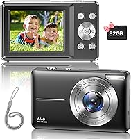 Vista 1 de Cámara digital, cámara digital FHD 1080P mejorada con correa, tarjeta SD de 32 GB, zoom digital 16X, cámara compacta de punto y disparo para niños