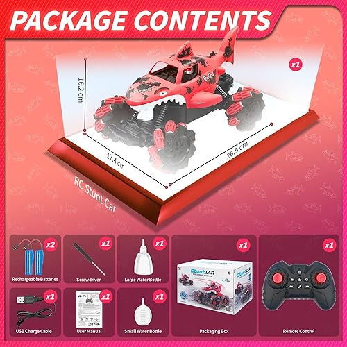 Miniatura 7 de Autos RC para niños, coche de control remoto de tiburón para niños 4-7, 8-12, 2.4 GHz, doble cara, 360 vueltas giratorias, camión RC anfibio con