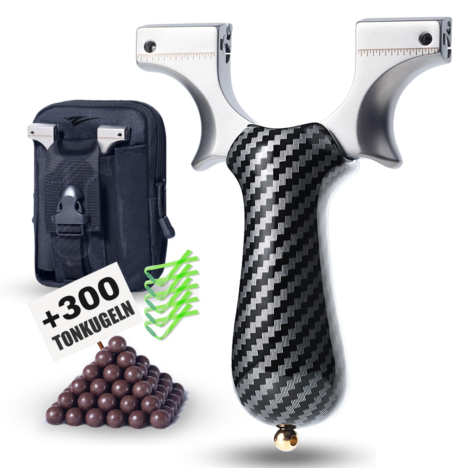 Zwille Steinschleuder Profi Set,Super-Clip Slingshot,Schleuder mit Gummiband,Sportgerät in Bundle Sets mit Ersatzgummi und Tonkugeln.