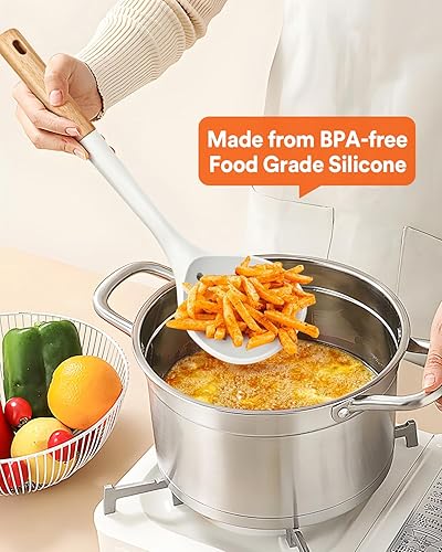Miniatura 3 de Cucharón de cocina, cuchara ranurada grande con alta resistencia al calor, libre de BPA, desnatadores de cocina antiadherentes para drenar y freír,