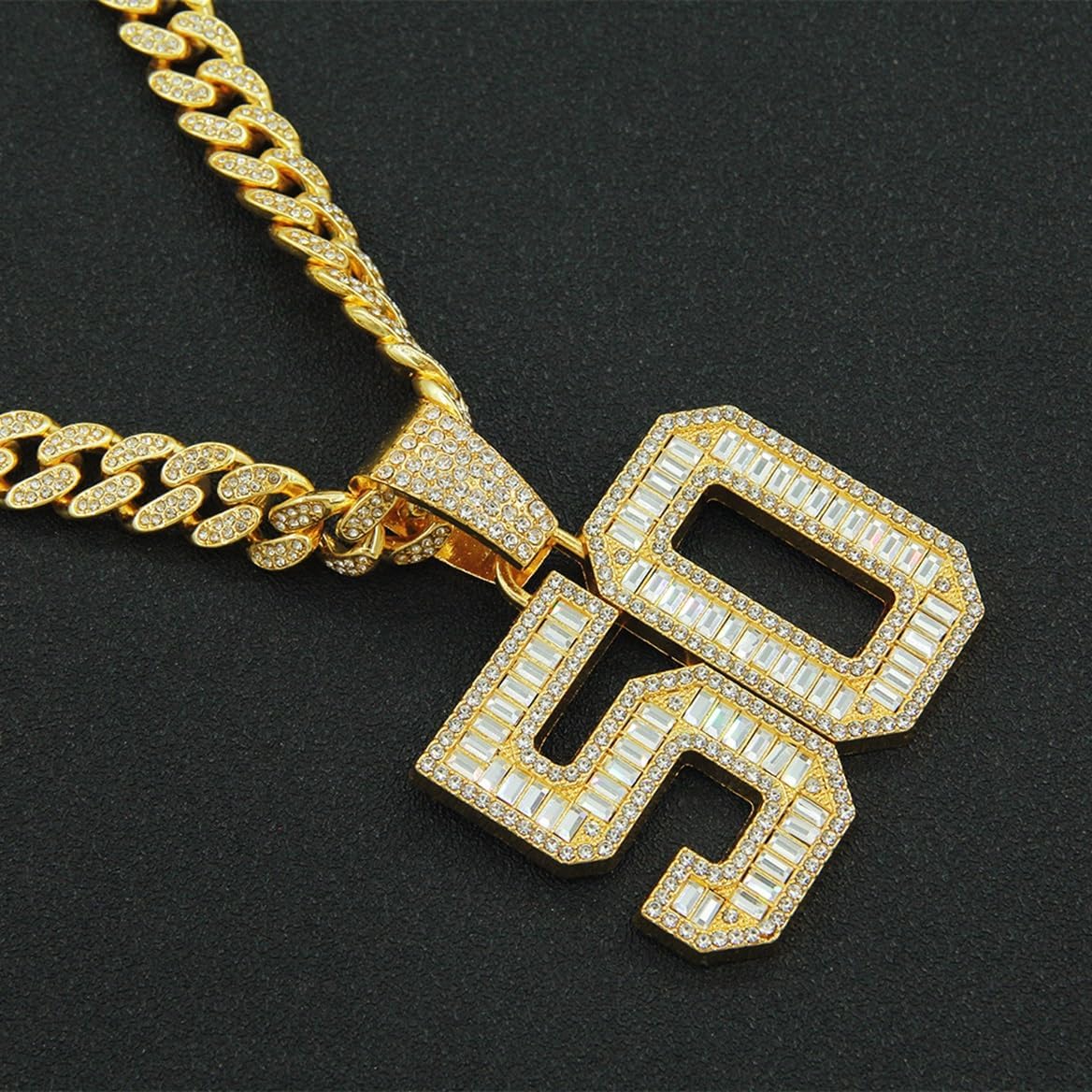 Men’s Hip Hop Rhinestone No.50 Basketball Player Pendant Necklace Rock Rapper Jewelry, Gothic Punk Rock Iced Out Gold Lucky Number 50 Basketball Sports Athlete Cuban Link Chain for Men