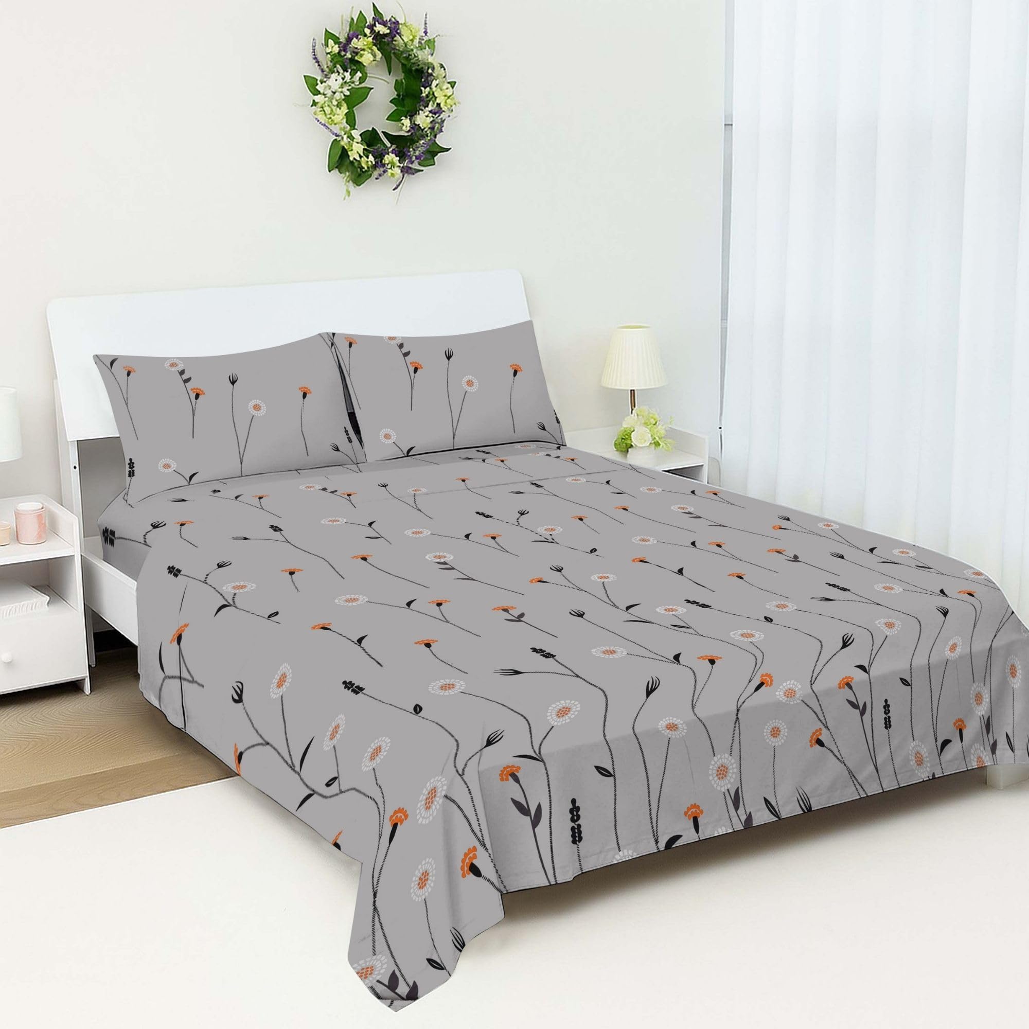 Small Double Flat Sheet 100% Egyptian Cotton - 400TC Floral Print Top Sheet - Cooling Breathable Luxury Bedding - Soft Flower Design Bed Sheet for Small Double 4ft Bed