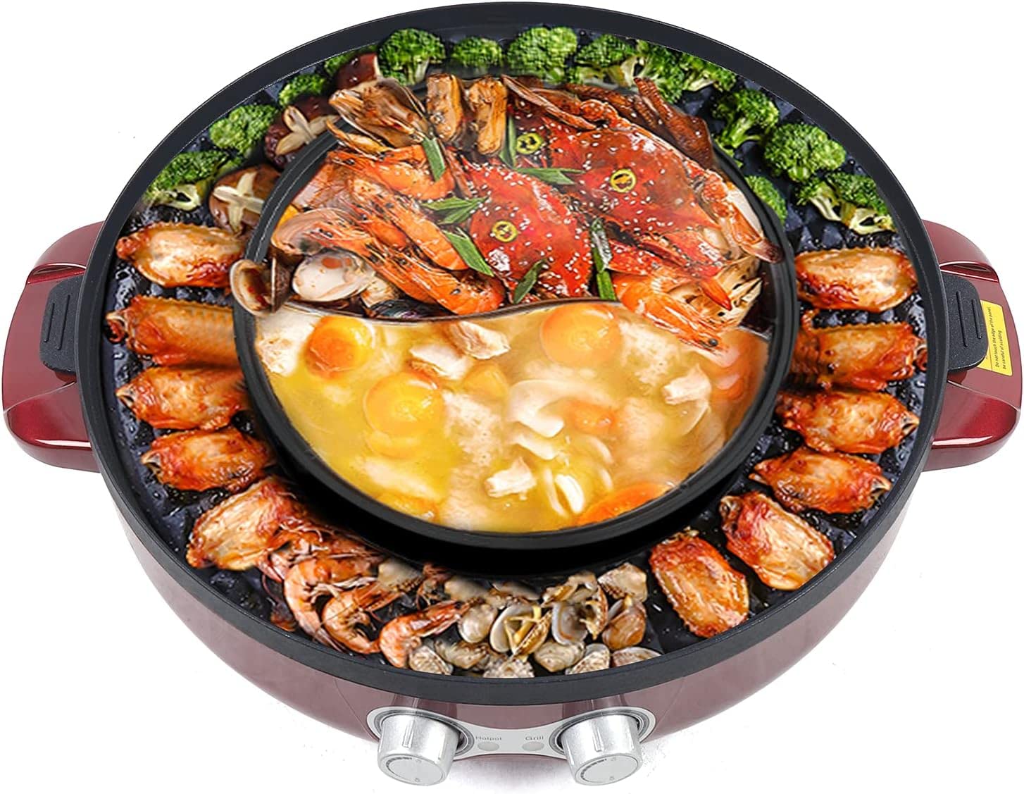 2 in 1 electric grill and hot pot, 2200w 3.6l electric hot pot, smokeless hot pot grill with five-layer thickened disc body, multifunctional teppanyaki grill pot for 2-5 people gathering