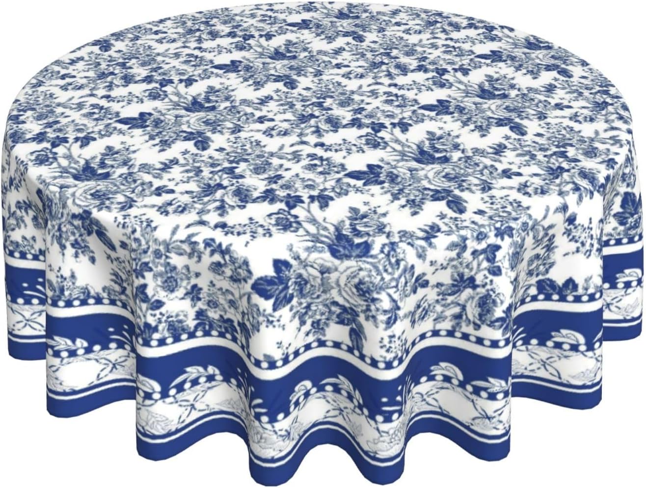 Blue and White Tablecloth Round 70 Inch Spring Blue Floral Decoration Outdoor Table Cloth Washable Vintage Flower Indoor Outdoor Table Cover for Dining Kitchen Holiday Party Picnic Wedding Home Decor