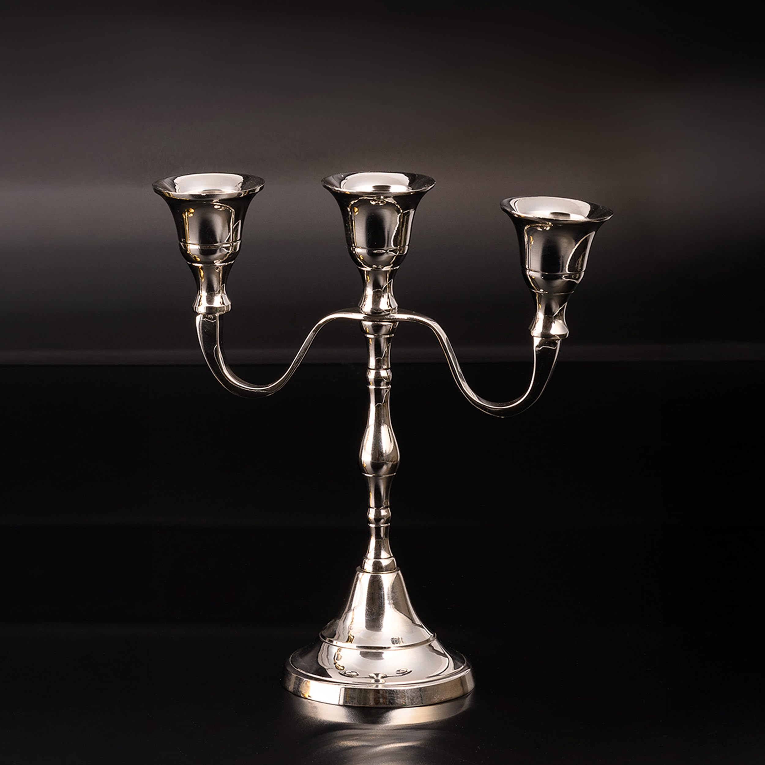 NKlaus Kerzenständer 3-armig für Kerzen, Messing vernickelt, Ø2cm, 1 Stück