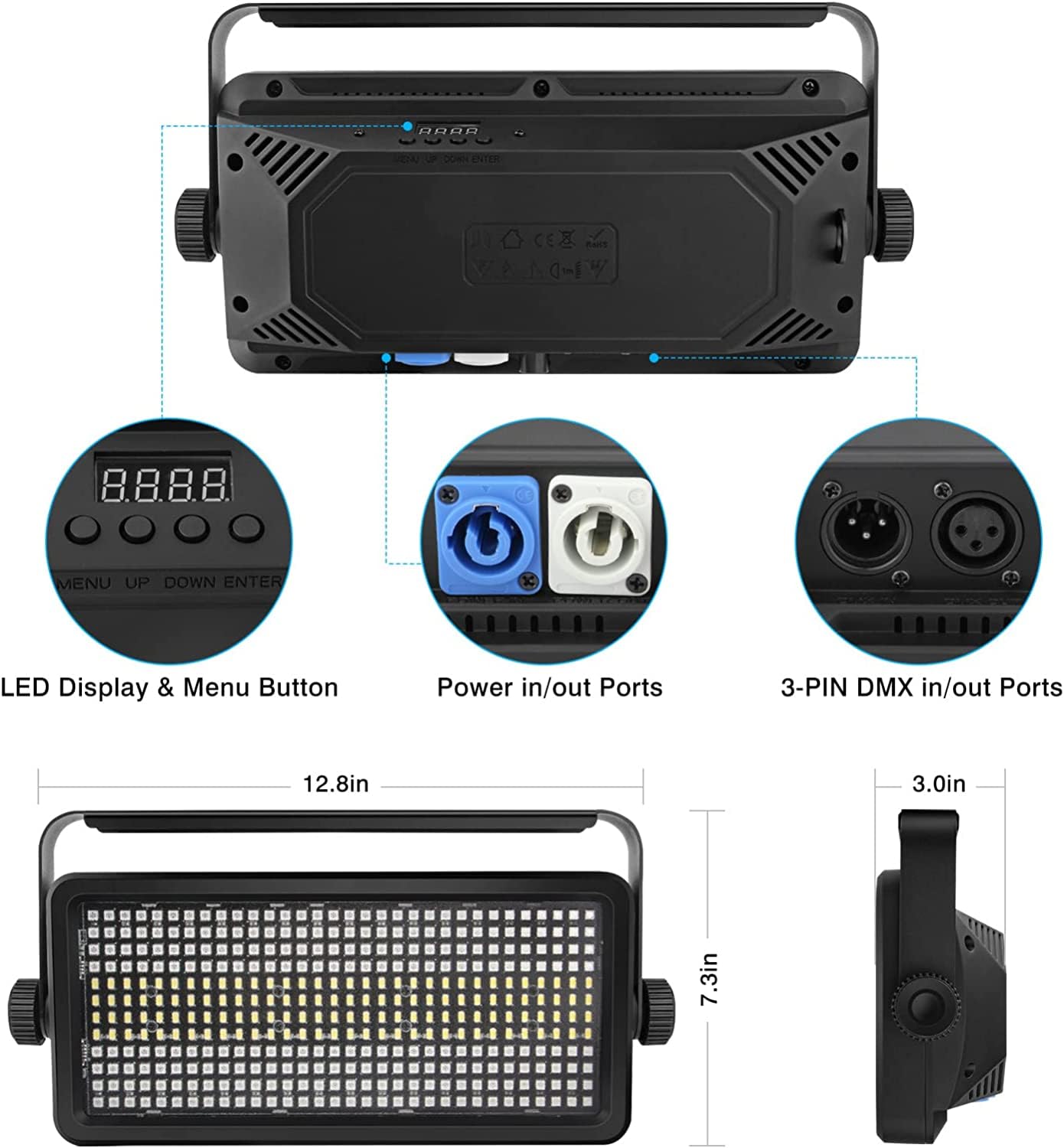 N-Gear ST11 100 W Pannello LED RGB Strobo DMX per DJ, Concerti ed Eventi | 256 LED RGB + 128 bianchi, fascio 135°, distanza 4-30 m - DMX 6/9/64/112 canali, dimmer 0-100%, strobo 0-25 flash/s