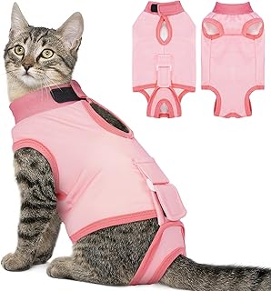 BRKURLEG Cat Recovery Suit for Female Male Anti-Licking Pet Surgical Pajamas Kitten Recovery Suit Cat Spay Recovery Suit Female Abdominal Wounds Skin Diseases Protection, Pink, XL