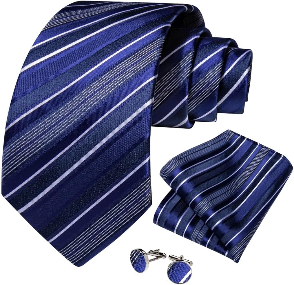 Neckties Men's Tie Sets Business Formal Striped Ties for Men Wedding Party Necktie Set Pocket Square Cufflinks Gift