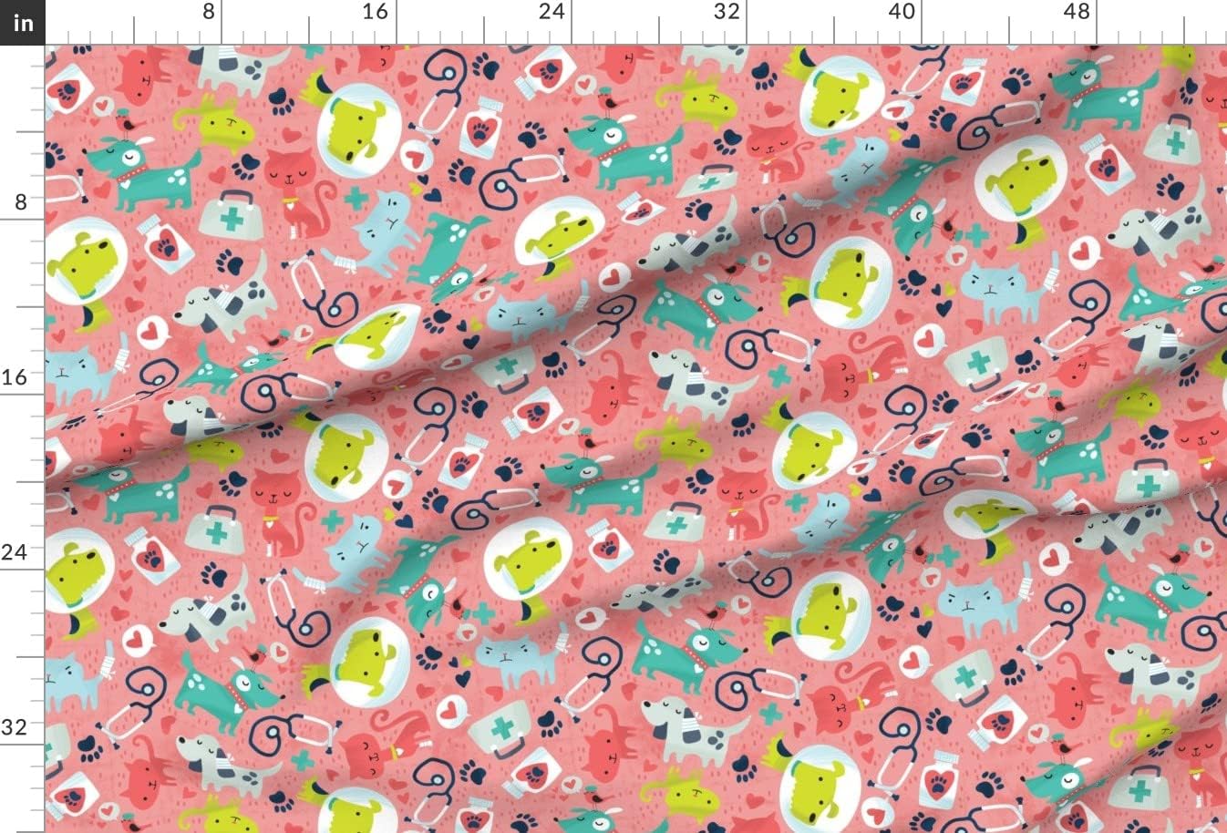 Spoonflower Fabric - Happy Vet Medical Doctor Animals Dogs Cat Printed on Satin Fabric by The Yard - Sewing Lining Apparel Fashion Blankets Decor