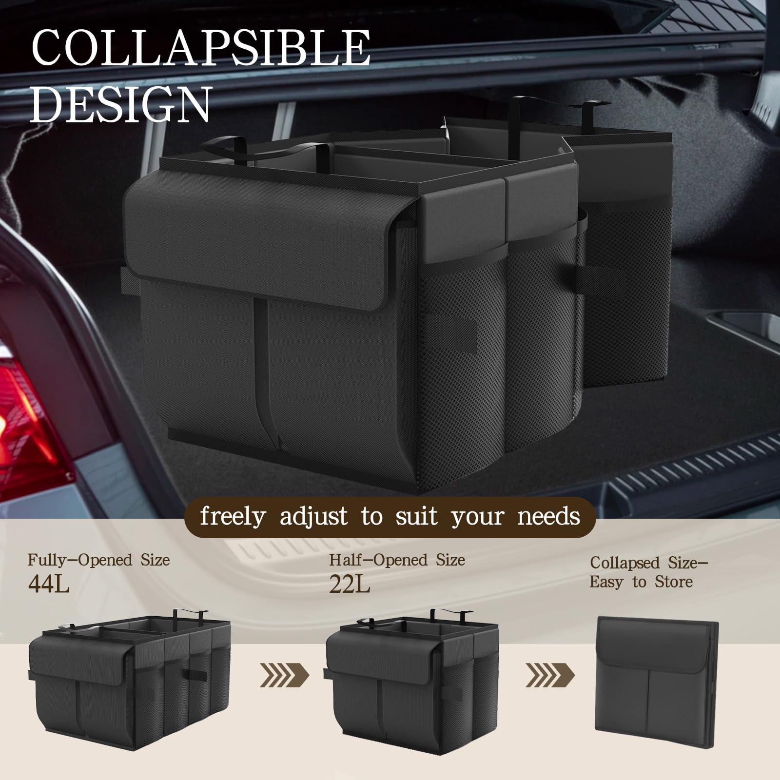 Organizer Per Bagagliaio Auto, Espandibile 95 L, In Tessuto Oxford 600D, Con Fondo Antiscivolo E Maniglie, Per SUV, Auto E Camion - 3