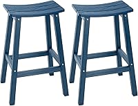 LAHAAP Weatherproof Outdoor Bar Stools Set of 2 - 28" Saddle Seat, 400 lbs Capacity, Blue for Patio, Garden & Kitchen Island