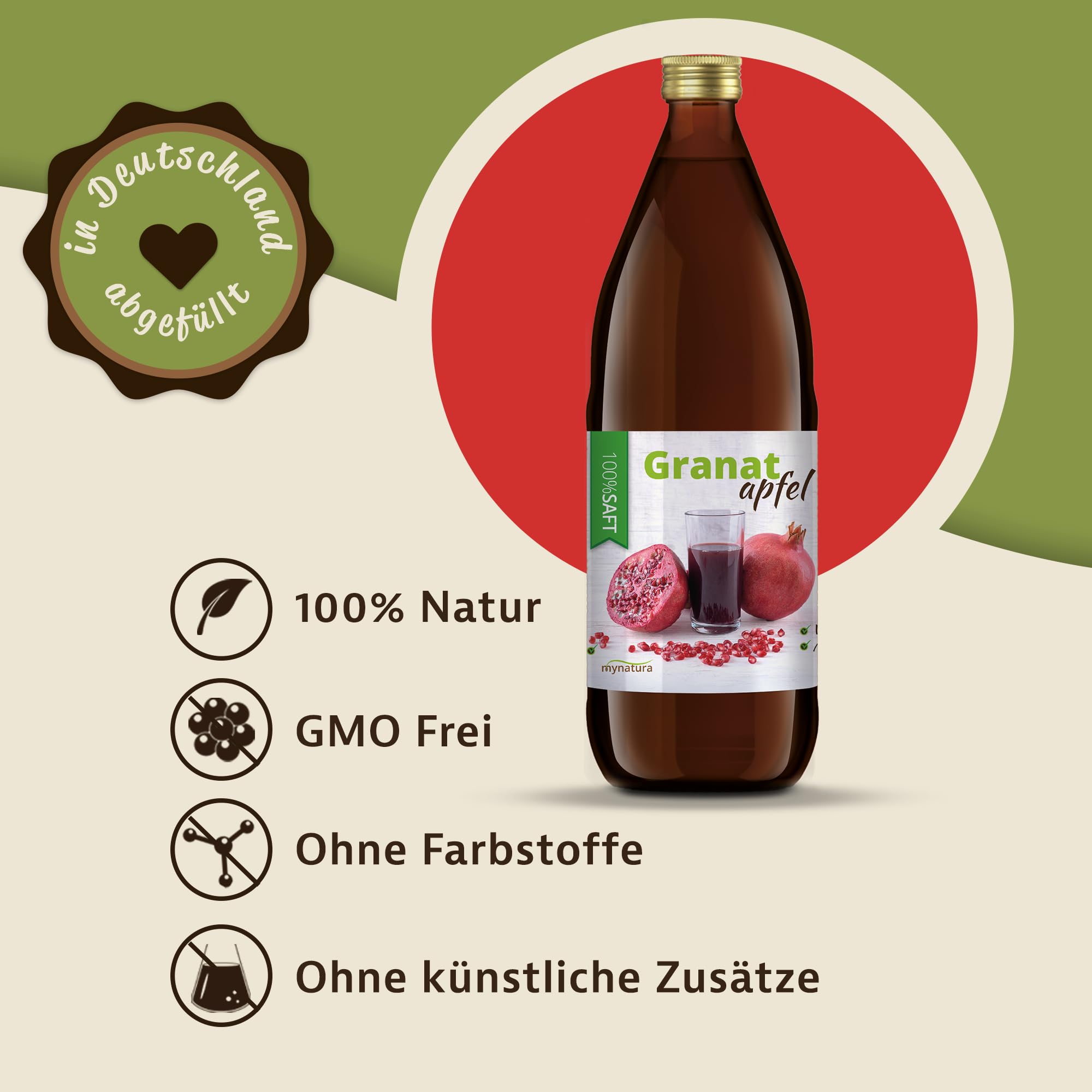Mynatura Granatapfelsaft 100% Direktsaft naturtrüb I 12 L I Muttersaft I ohne Zusätze I Vitaminreich I Naturprodukt I Fruchtsaft I Saft I Dessert I (12 L)