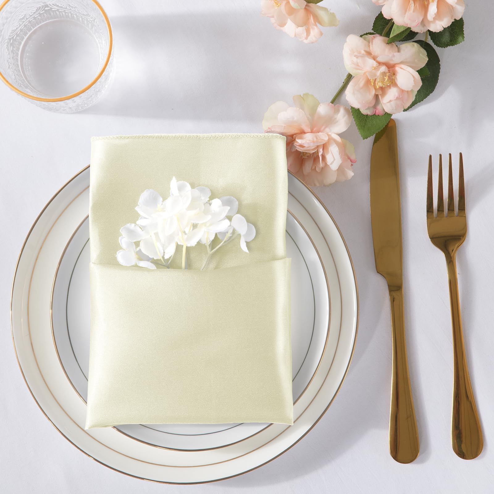 MILVOWOC Satin-Servietten Hellblau 50x50cm - 72 Stück, Waschbar - Für Hochzeit, Dinner, Party