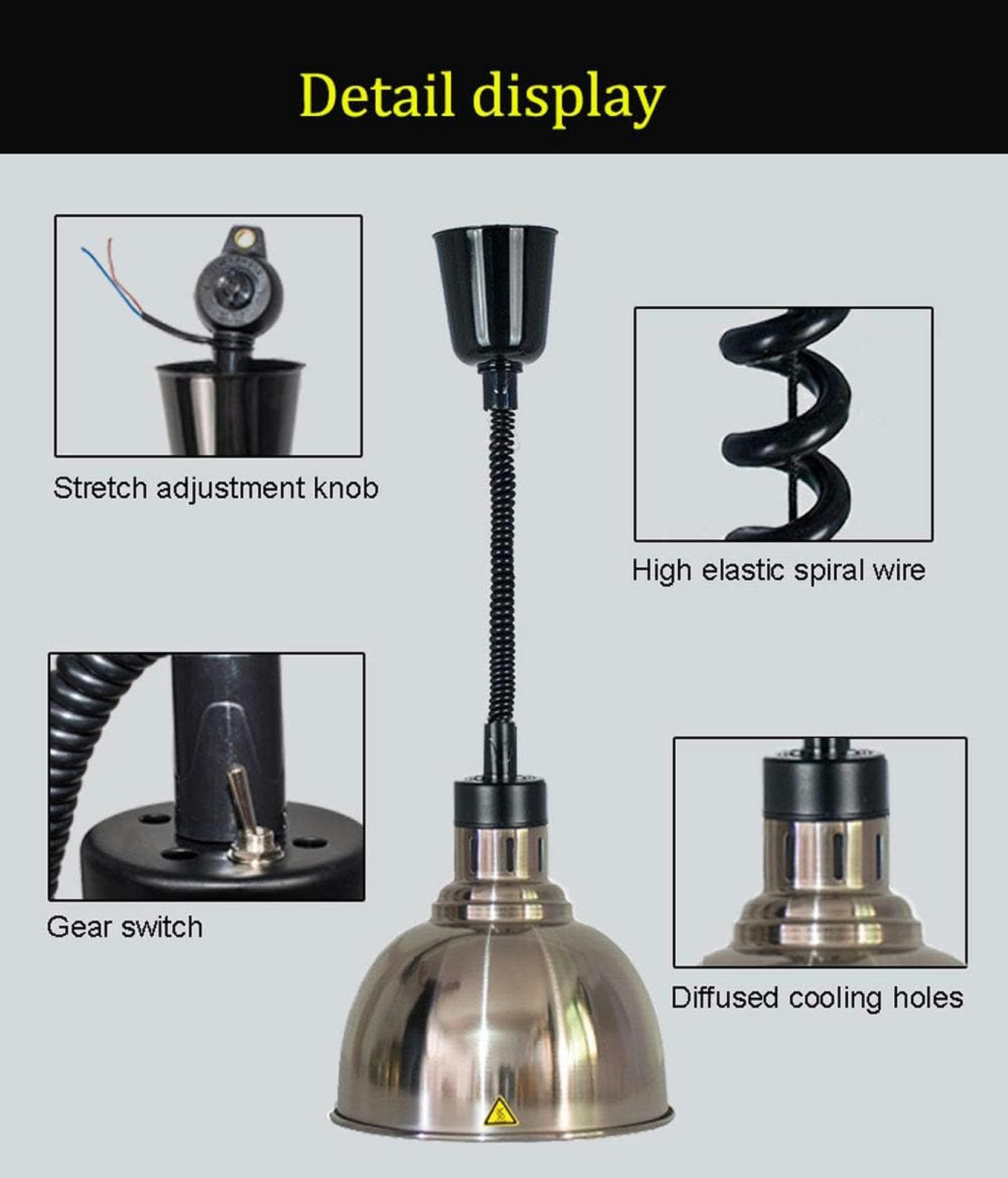 Commerciale Lampada Scaldavivande, Lampada Infrarossi Riscaldamento Lampada di Calore Alimentare Lampadario Vintage per Buffet Cucine, Mantieni il Sapore del Cibo, 250W-！