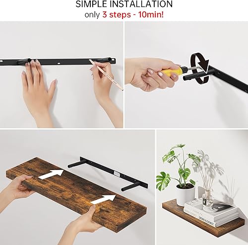 Miniatura 6 de BAYKA Estantes flotantes, estantes de pared de madera rústica de 22.5 pulgadas para baño, dormitorio, sala de estar, cocina y libros, estante de B.