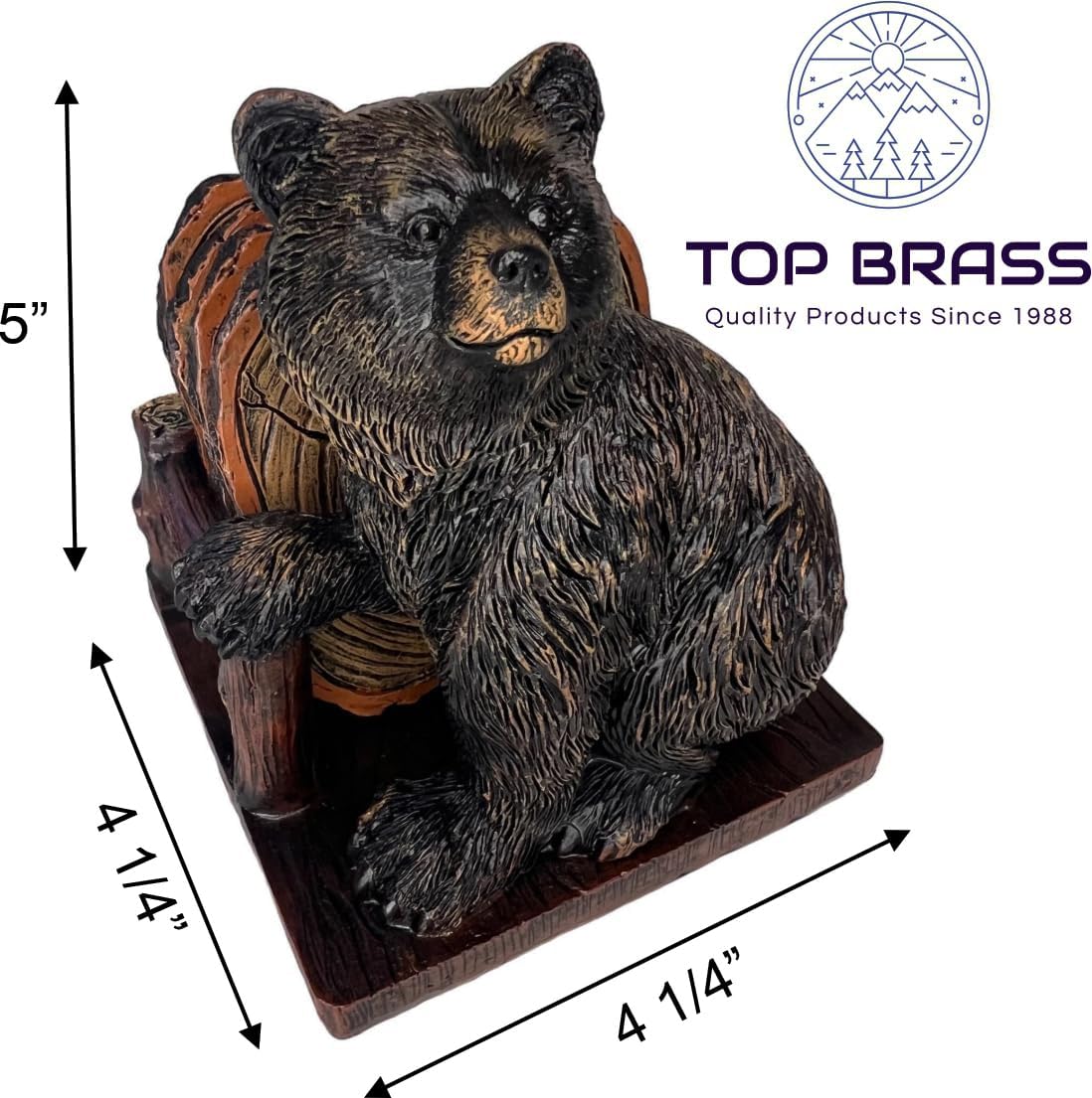 Grizzly Bear 4 Drink Coaster Set – Guardian of The Coasters Holder – Rustic Cabin Kodiak Brown Bear Figure Décor for Cabin, Lodge and Home - Image 3