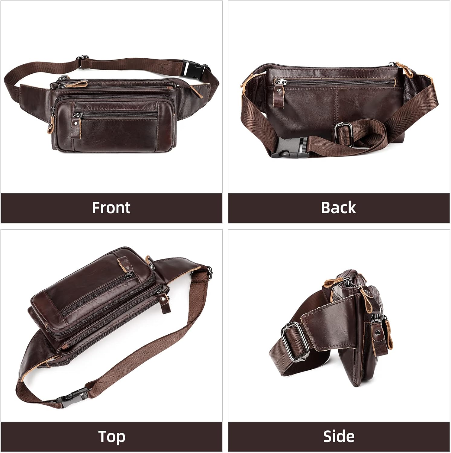 Leather Fanny Pack for Men Women, Fashion Waist Packs Small Crossbody Chest Bag with Adjustable Belt for Outdoor Travel Hiking Cycling - Image 3