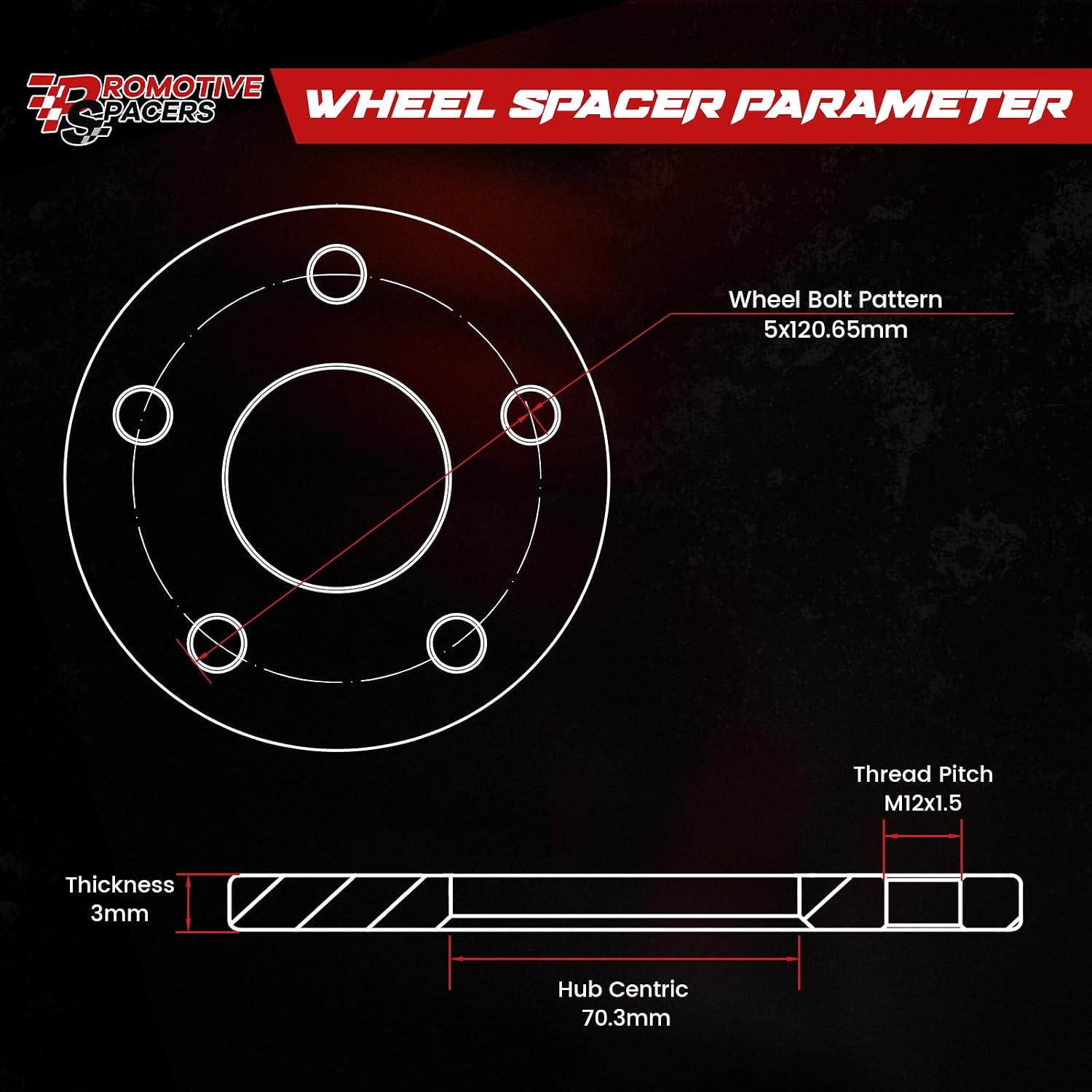 5x4.75 Wheel Spacers 3mm - 6061-T6 Aluminum 5x120 Hubcentric Spacers Compatible for Corvette/Chevy Camaro/S10/ GMC Sonoma/Cadillac/Pontiac with 70.3mm Hub Bore - Without Lip 2pcs