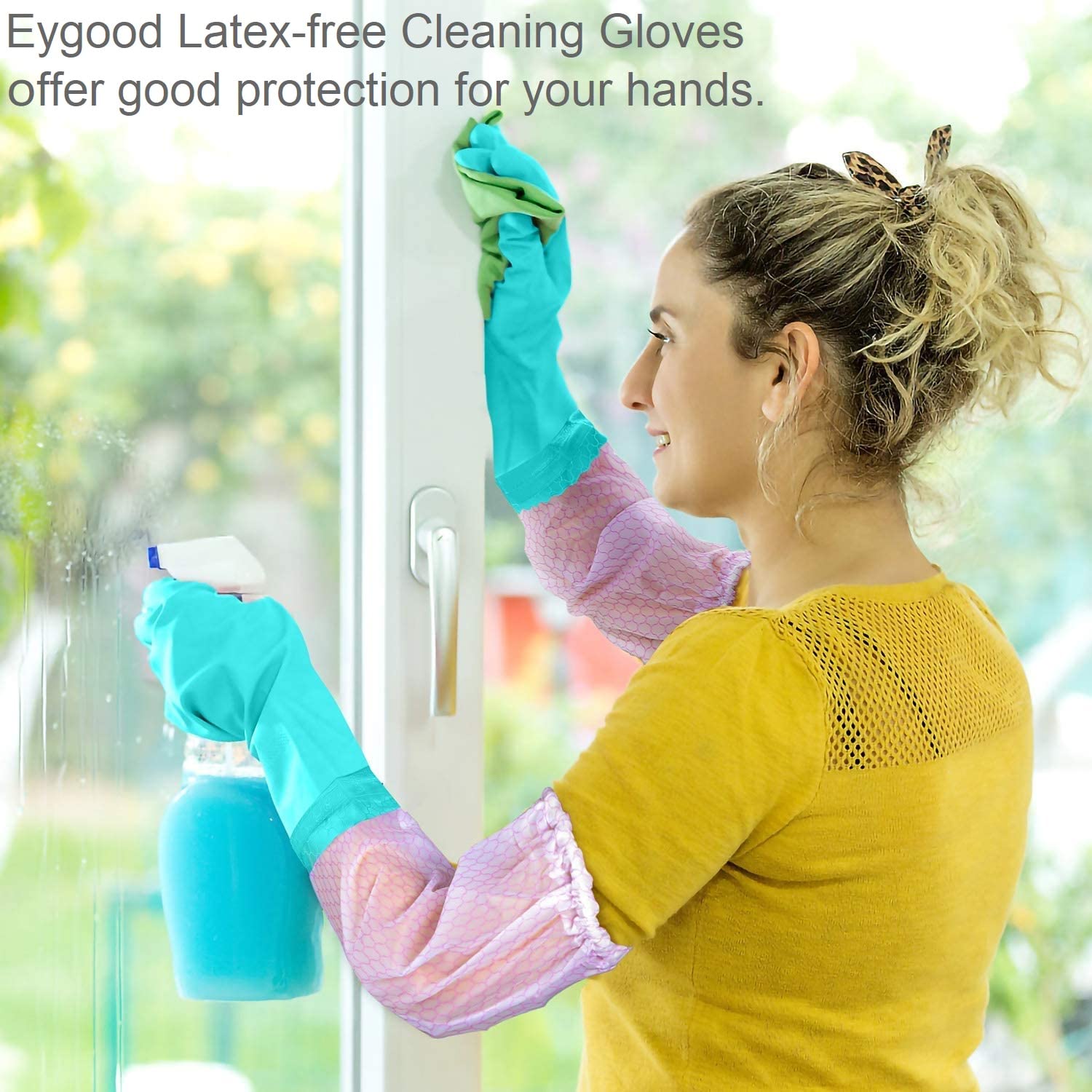 Guantes de Látex Hogar, Antideslizantes Para Lavar Platos con Forro de Algodón para cocina mediana (Azul + Morado 2 Pares)
