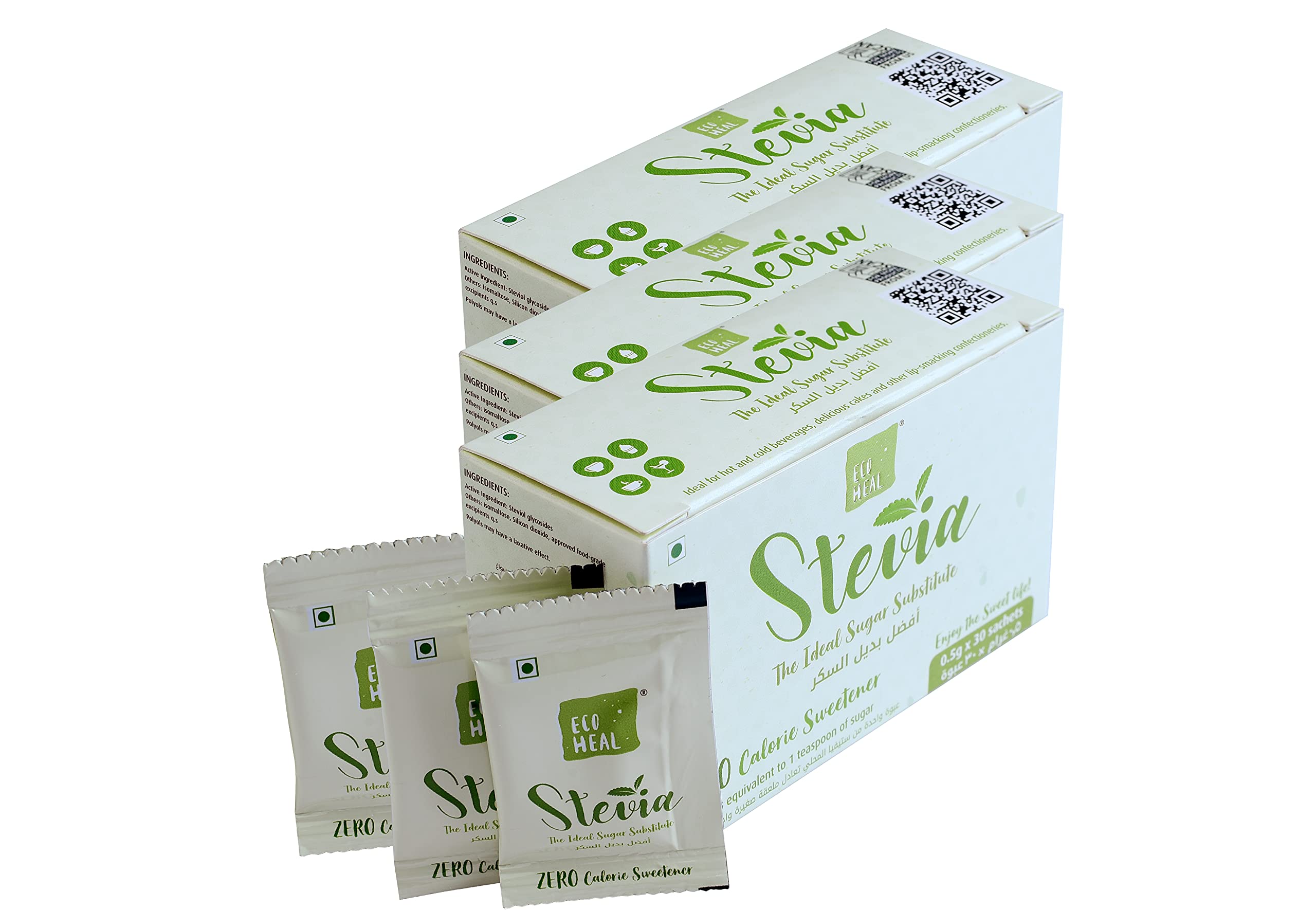 ECOHEAL Stevia Sugarless Sweetener Powder Sachet| Natural Sugar Substitute |100% Zero Calorie |Sugarfree Sweetener| Zero Glycemic Index (30 Sachet Each, Pack of 3) (B09G3D7ZJS) Amazon Price History, Amazon Price Tracker