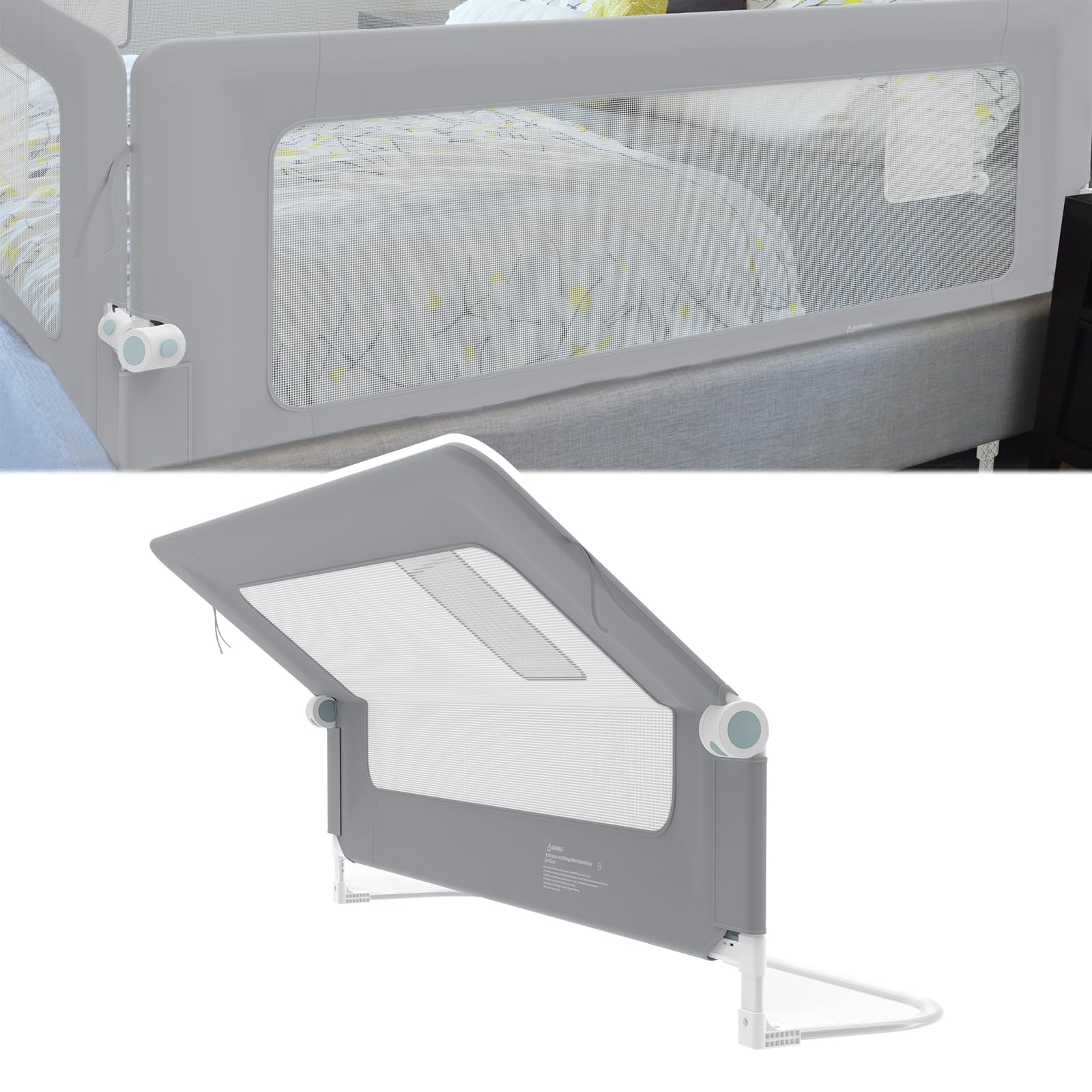 NAIZY Rausfallschutz Bett Rail 150cm Klappbar Bettgitter Baby mit Aufbewahrungstaschen, Bettschutzgitter Höhenverstellbar Kinderbettgitter für Kinderbetten, Elternbetten (Grau)