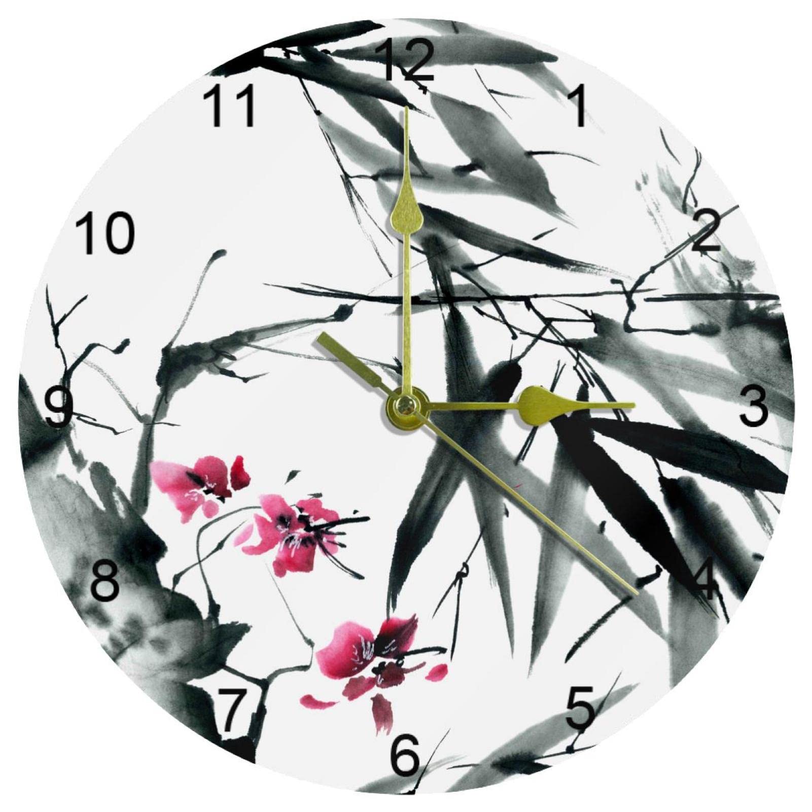 Horloge murale silencieuse encre chinoise ronde chiffres arabes