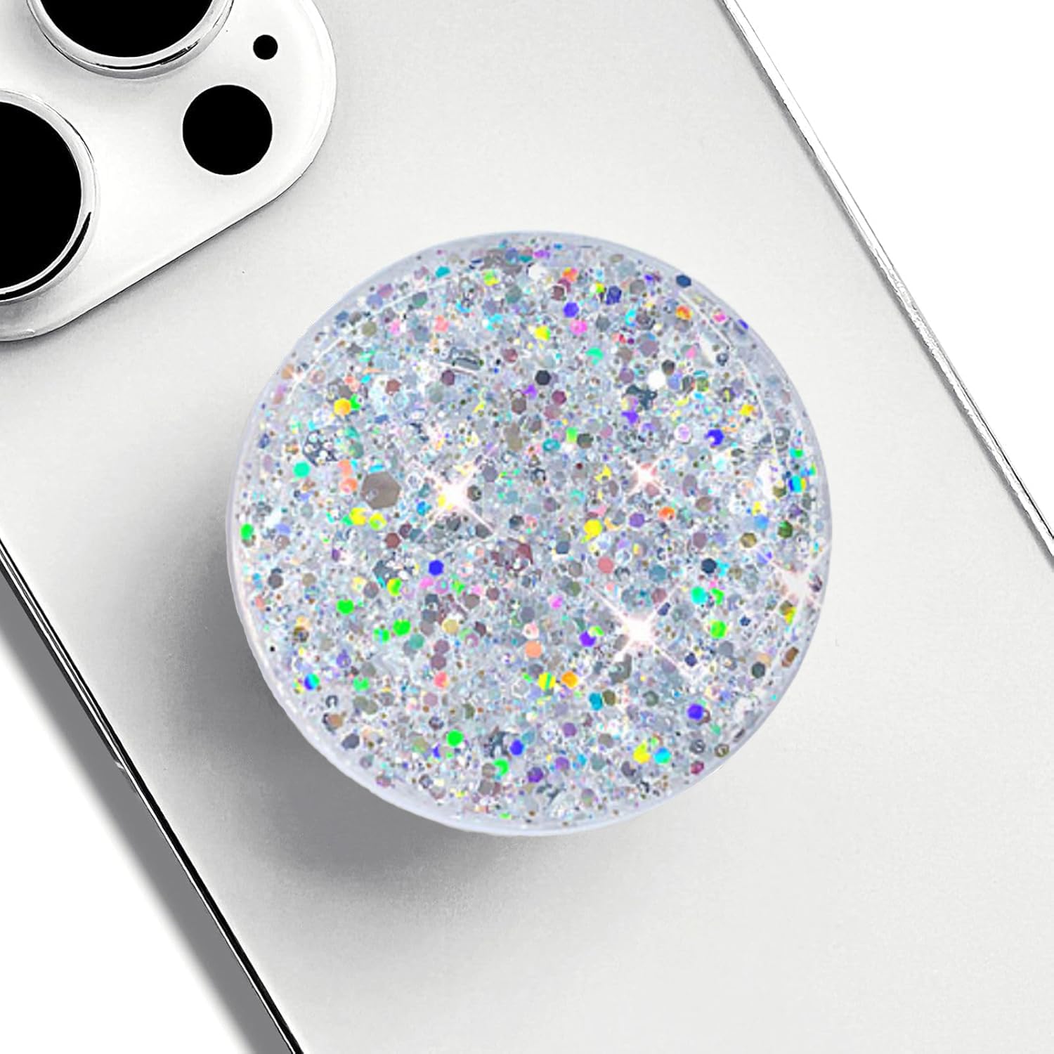 Erweiterbarer Handy-Ständer, Griff, Handyhalterung, Ständer für Smartphone, Pulver-Sternlicht-Kristall (Sternenlicht-Silber)