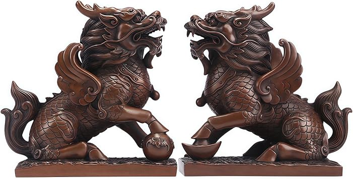 Brass Qilin Statues - Chi Lin/Kylin Qi lin, Feng Shui Decor & Gifts