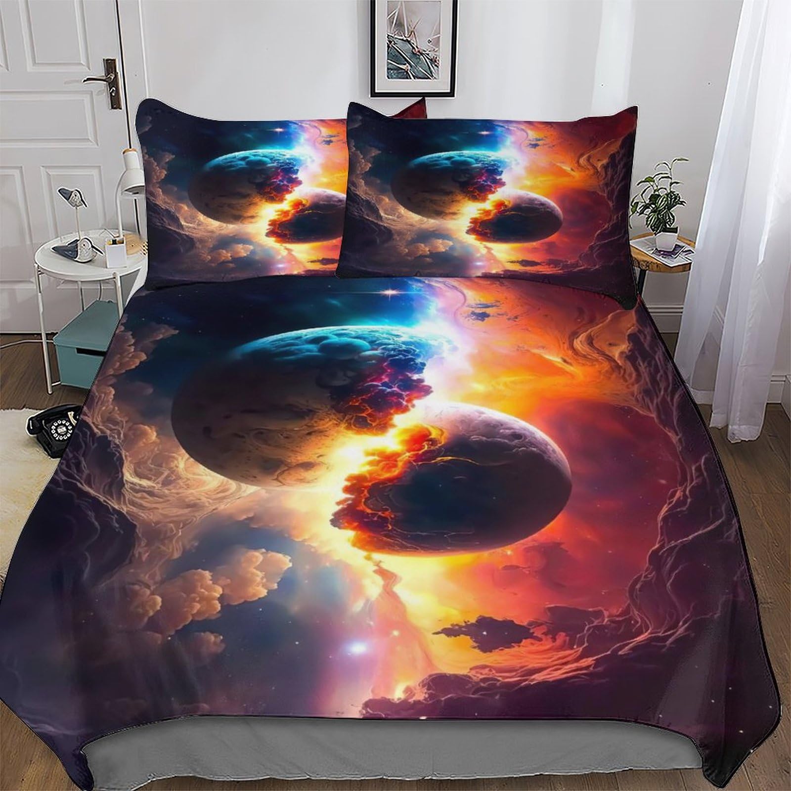 Housse de couette 220x240 cm galaxie 3D en microfibre pour lit king size