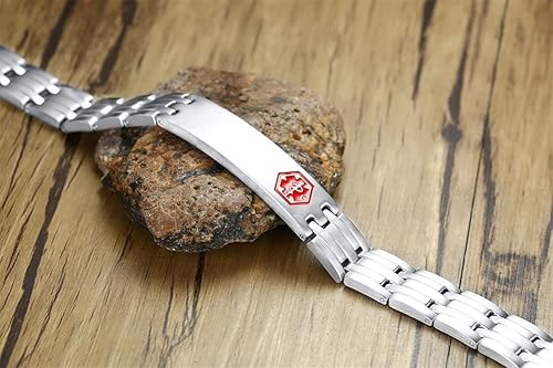 Miniatura 3 de MEALGUET Pulsera de identificación médica para hombres grabado gratuito de acero inoxidable, alerta médica masculina, joyería de identificación