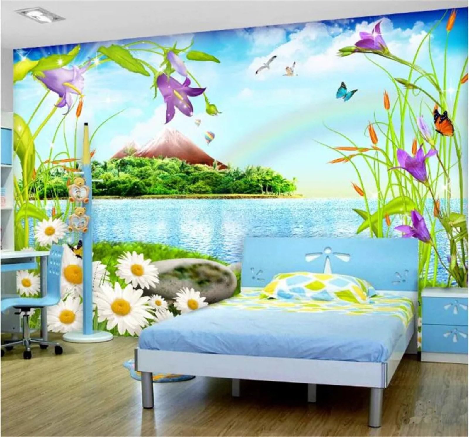 Tzxztt Fresh Beautiful Lake Flowers Landscape Modern 3D Wallpaper Premium Textured Silk Neutral Tones Material Ideal for Living Room Bedroom-300cm×210cm