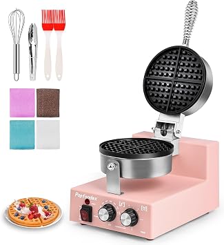 Commercial Waffle Maker for Restaurant, 110V Electric Waffle Maker w/Non-stick and 122572F Adjustable Temp, 1200W Profession Waffle Iron with Timer and Heavy Duty, Hotel Waffle Machine