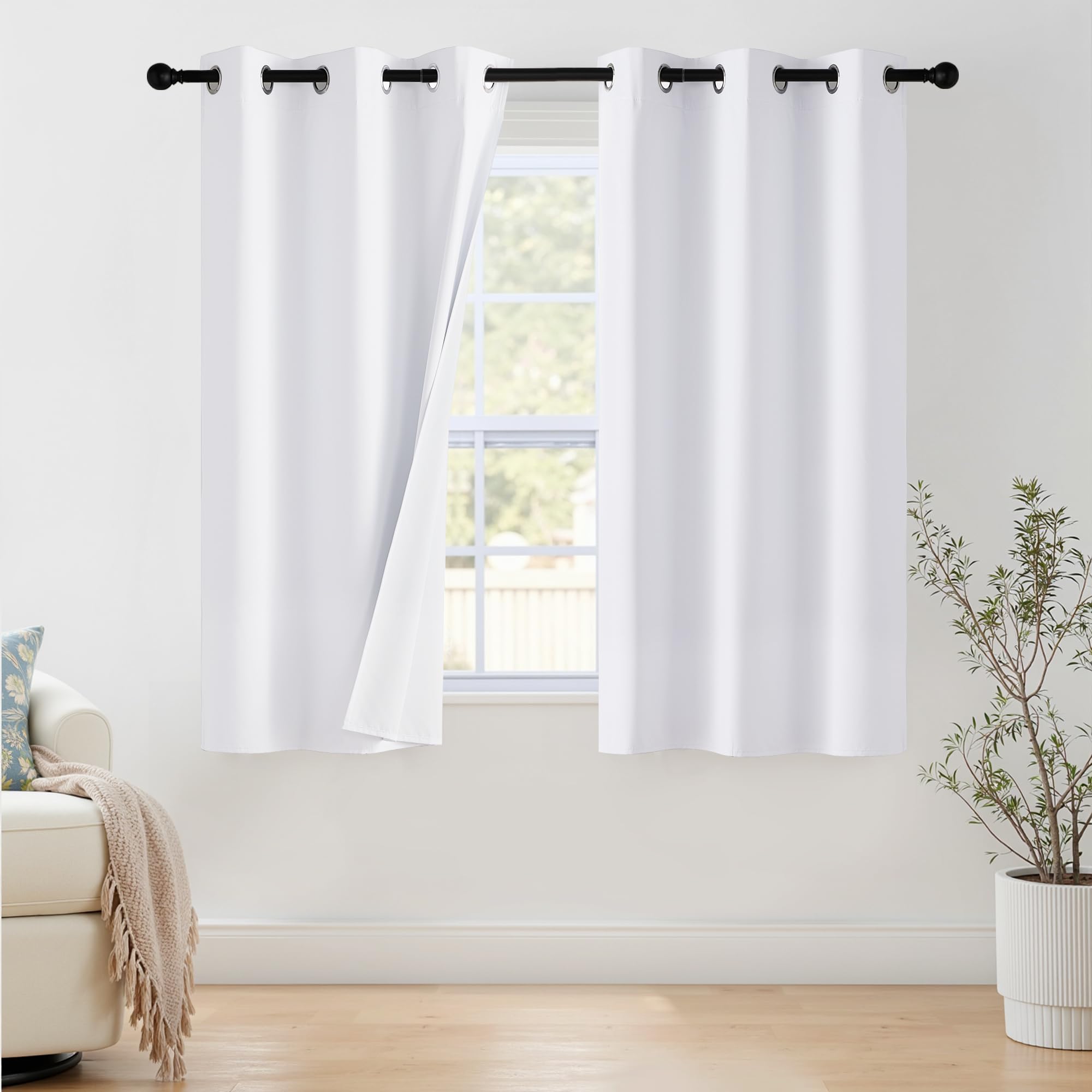 NICETOWN 100% Blackout Window Curtain Panels 68 inch Length for Bedroom, Set of 2, Snow White, 42 inches Wide, Thermal Insulated Drapes
