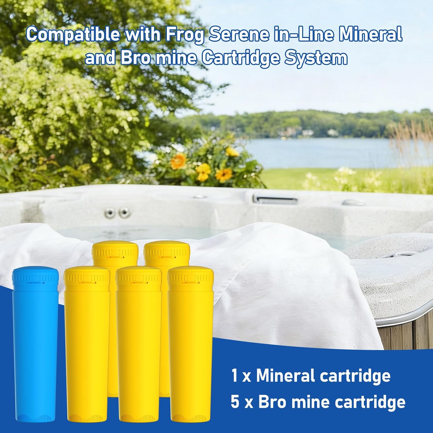 Replacement Mineral Cartridge + Bromine Cartridge Kit Compatible with Hot Tub Frog Serene Floating System - 4 Months - (1+5) Packs