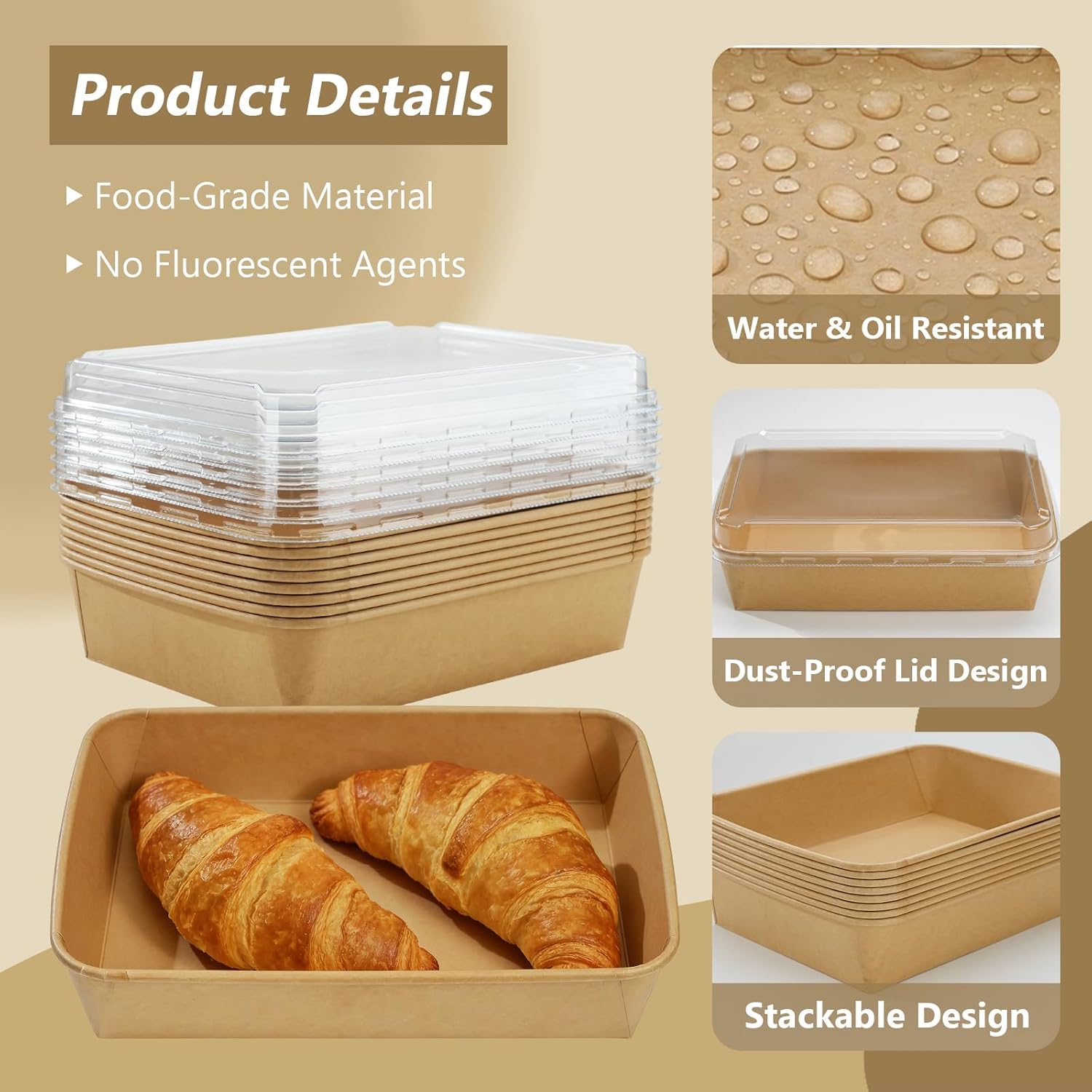 30 Pack 78 oz Large Charcuterie Boxes with Clear Lids, 10 x 8 x 3 Inch Bakery Take Out Containers, Disposable Food Containers with Lids for Meal Prep, Cookies, Dessert, Cupcakes, Pastries,