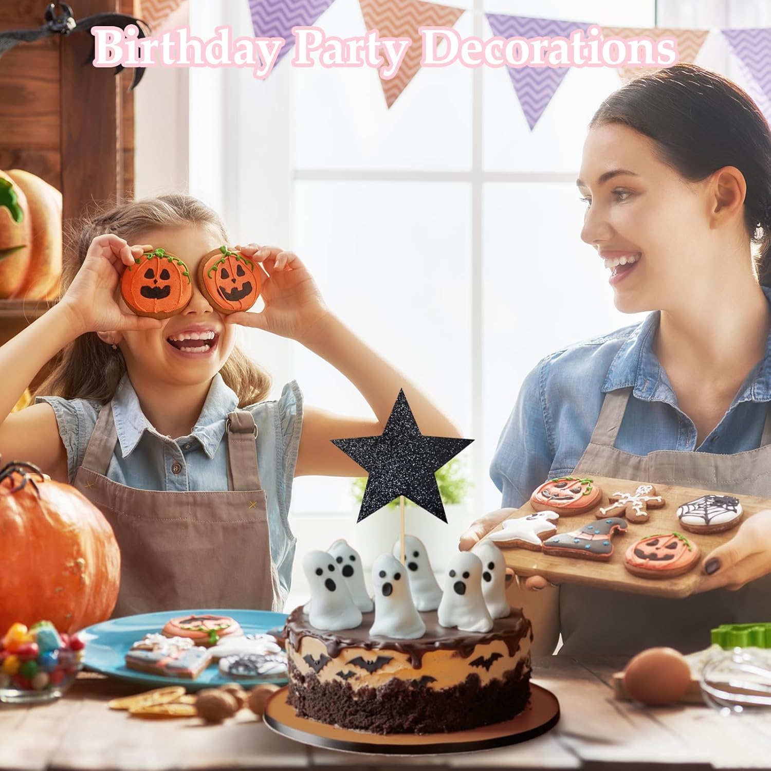 24 PCS Double-sided Black Star Cupcake Toppers Glitter Twinkle Star Cupcake Picks Black Cake Decorations for Wedding New Year Birthday Party Supplies (Mixed Size)