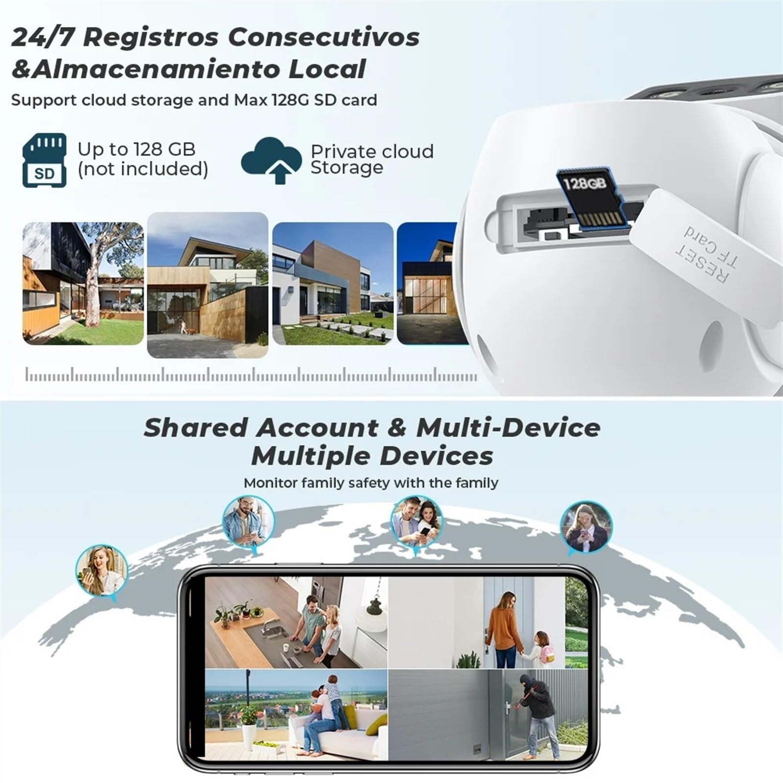 Telecamera di Sorveglianza, Telecamera IP HD 9MP 4K PTZ 6MP 8X Zoom Tre lenti Protezione di sicurezza domestica Rilevazione movimento Sorveglianza CCTV stradale esterna